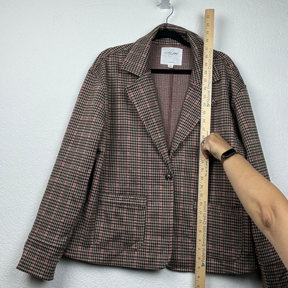 Lola Jeans Pink Houndstooth Plaid Knit Blazer - 2X- DarkAcademia Preppy - Picture 2 of 12